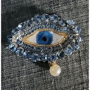 Beaded Rhinestone Eyeball Applique 2"x 1.5" Sew On